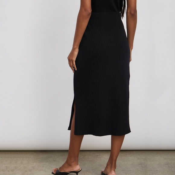 NWT Rails Angie Ribbed Midi Skirt | Women’s L | Black Stretch Knit Quiet Luxury - Picture 2 of 9